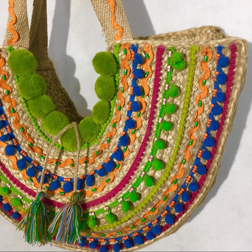 America and Beyond embroidered rattan straw tote - Picture 2 of 8